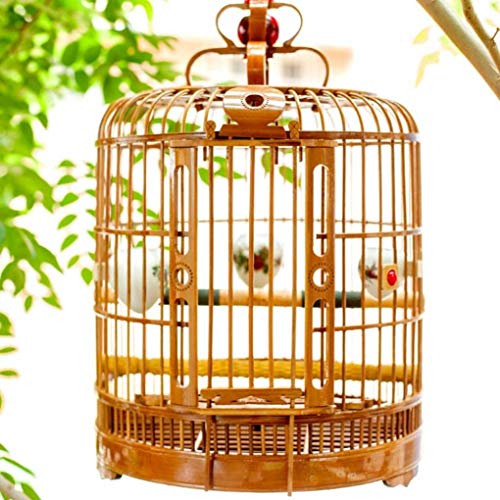 Retro-Vogelkäfig aus Bambus, handgefertigt, hohl geschnitzt, rund, zum Aufhängen, Vogelhaus mit komplettem Zubehör, Retro-Vogelkäfig aus Bambus, handgefertigt, hohl geschnitzt, rund, zum Aufhängen, Vogelhaus mit komplettem Zubehör, von WOTZOV
