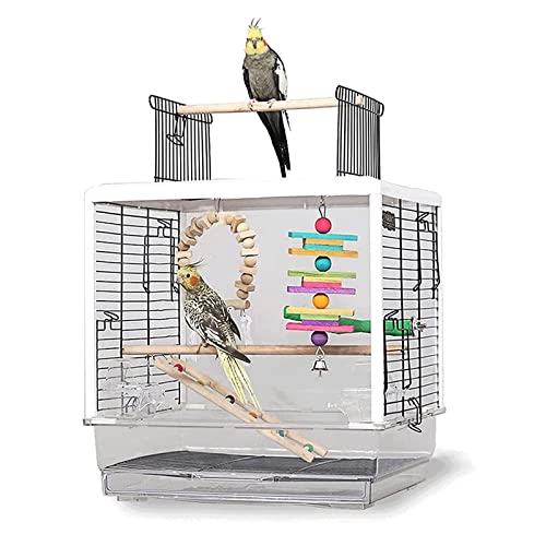 Vogelkäfig Vogelkäfig aus Acryl Vogelkäfige mit Lernspielzeug Großer Flugvogelkäfig Tragbare Vogelkäfige für kleine und mittelgroße Papageien Neuartiges Design von WOTZOV