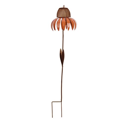 WOURRD Vogelfutterstation für Sonnenhut aus Stahl, für draußen, rostbeständig, Gartendekoration, Metall, mit Ständer, Orange von WOURRD