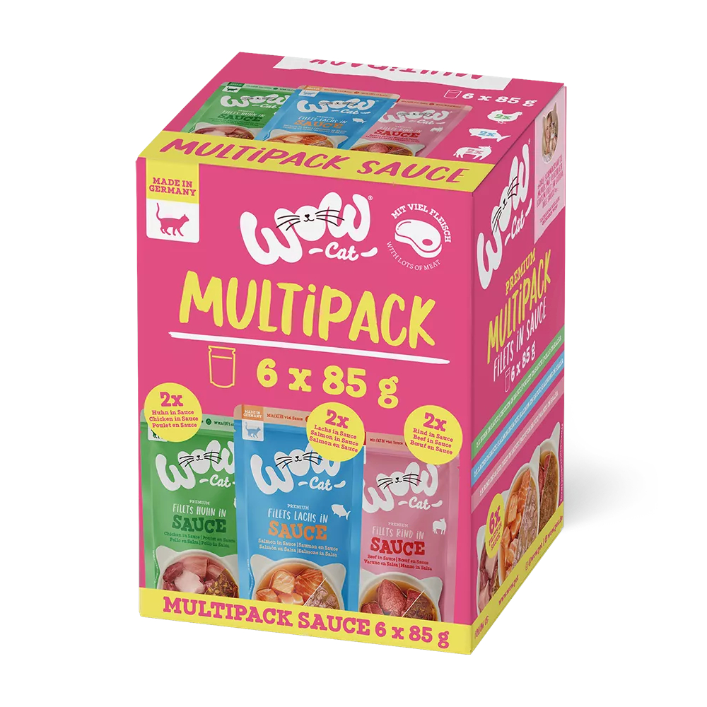 Sparpaket WOW Cat Filets in Sauce 24 x 85 g - Mixpaket (3 Sorten) von WOW Cat