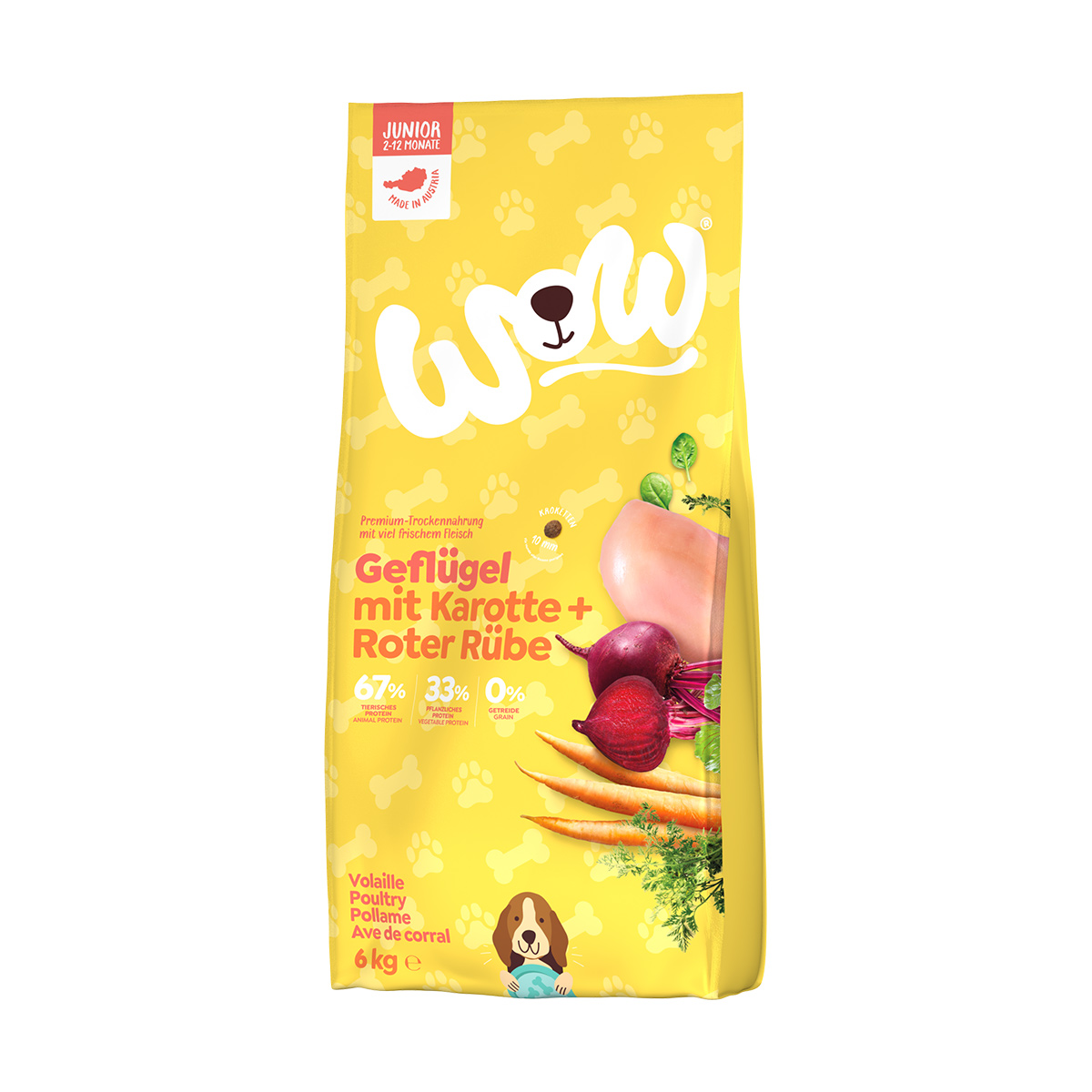 WOW Trocken Junior Geflügel mit Karotten und roter Rübe 6kg WOW Trocken Junior Geflügel mit Karotten und roter Rübe 6kg von WOW!