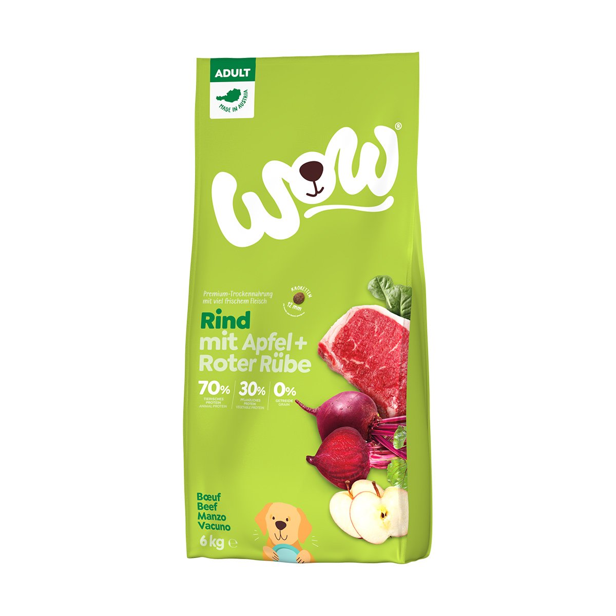 WOW Trockenfutter Adult Rind mit Apfel und Roter Rübe 6kg von WOW!