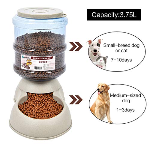 WOWOWO 3.7L Kunststoff-Katzenhund mit großer Kapazität Automatischer Futterautomat Waterer Pet Bowl Dispenser Selbstausgebende Schwerkraft von WOWOWO
