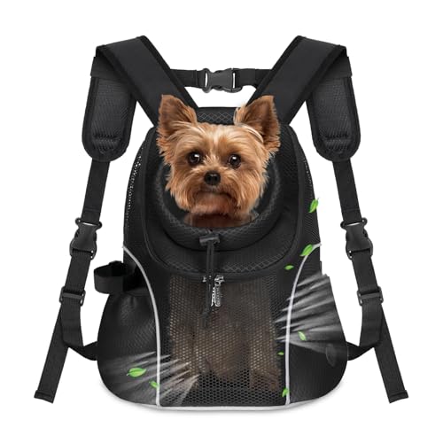 WOYYHO Haustier-Hundetragerucksack für kleine Hunde, Vorderrucksack, belüftetes Netzgewebe, Reise-Rucksack mit Sicherheitsgurt für Reisen, Wandern, Radfahren, Outdoor (S (unter 2,3 kg), Schwarz) von WOYYHO