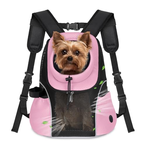 WOYYHO Haustier-Hundetragerucksack für kleine Hunde, belüfteter Netzstoff, Reiserucksack mit Sicherheitsgurt für Reisen, Wandern, Radfahren, Outdoor-Abenteuer (Größe M: 2,3–4,1 kg, Rosa) von WOYYHO