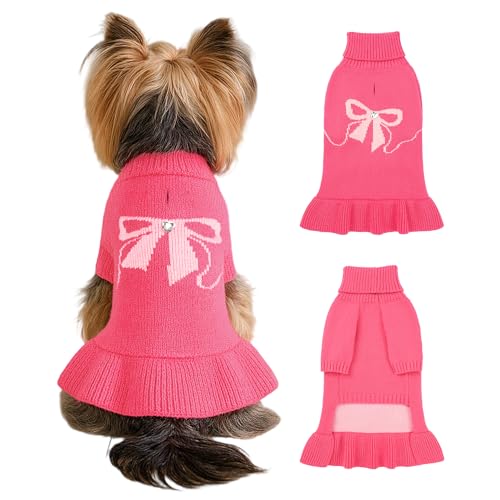 WOYYHO Hunde-Pulloverkleid für kleine Hunde und Mädchen mit Schleifenmuster, Rosen-Rosa, Größe M, Weihnachtspullover-Kleid mit Loch für die Leine, Herbst Winter, Hundekleidung für Welpen, Chihuahua WOYYHO Hunde-Pulloverkleid für kleine Hunde und Mädchen mit Schleifenmuster, Rosen-Rosa, Größe M, Weihnachtspullover-Kleid mit Loch für die Leine, Herbst Winter, Hundekleidung für Welpen, Chihuahua von WOYYHO