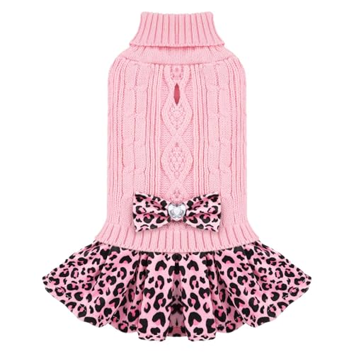 WOYYHO Hundepullover für kleine Hunde und Mädchen, Kleid mit Fliege, Weihnachts-Faltenrock mit Loch für die Leine, Winterkleidung, Outfit für Welpen, Chihuahua, Yorkies, Danchshund, Rosa WOYYHO Hundepullover für kleine Hunde und Mädchen, Kleid mit Fliege, Weihnachts-Faltenrock mit Loch für die Leine, Winterkleidung, Outfit für Welpen, Chihuahua, Yorkies, Danchshund, Rosa von WOYYHO