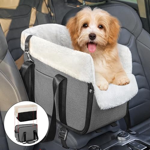 WOYYHO Kleiner Hundeautositz, Hundekonsole Autositz mit abnehmbarem Samtfutter, tragbarer Hundesitz für Autos mit Sicherheitsgurt für Haustiere, wasserdicht, rutschfest, Welpenautositz bis zu 9 kg WOYYHO Kleiner Hundeautositz, Hundekonsole Autositz mit abnehmbarem Samtfutter, tragbarer Hundesitz für Autos mit Sicherheitsgurt für Haustiere, wasserdicht, rutschfest, Welpenautositz bis zu 9 kg von WOYYHO