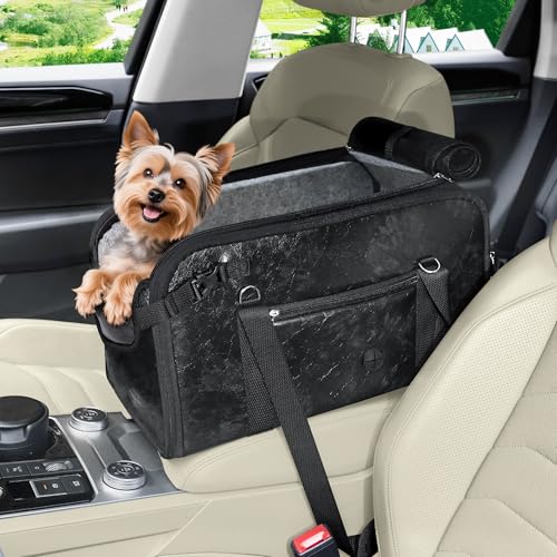WOYYHO 8,2 kg Konsole Hund Autositz Luxus Mittelkonsole (Breite > 22,9 cm) Hunde-Autobett Autositz mit weichem Kissen und Sicherheitsgurt, einfach zu installieren, stabil, kein Schütteln, wasserdicht, von WOYYHO
