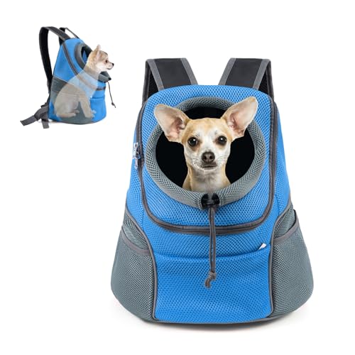 WOYYHO Rucksack für kleine Hunde, tragbar, für kleine und mittelgroße Hunde, atmungsaktiv, für Reisen, Wandern, Himmelblau, Größe L von WOYYHO