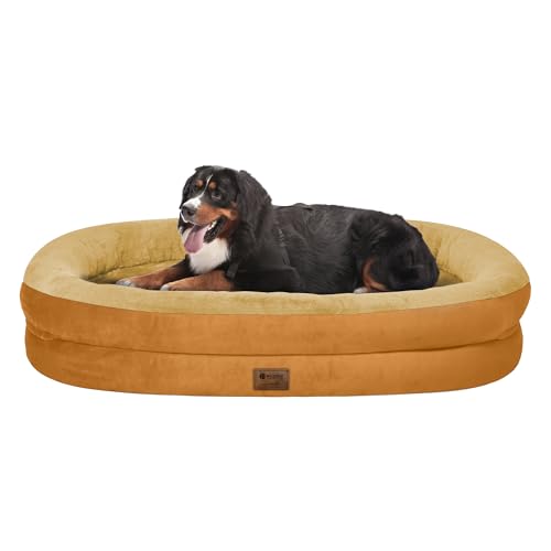 Orthopädisches waschbares großes Hundebett: kühlendes Hundebett mit Nackenrollen, Jumbo-Bett, wasserdicht, abnehmbarer Bezug, rutschfestes Haustierbett für extra große Größe, Orange von WOZOKE