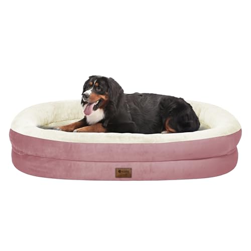 Orthopädisches waschbares großes Hundebett: kühlendes Hundebett mit Nackenrollen, Jumbo-Bett, wasserdicht, abnehmbarer Bezug, rutschfestes Haustierbett für extra große Größe, Rosa von WOZOKE