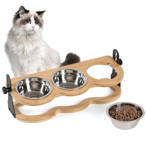 WPAJIRZO Katzennapf erhöht 3er Set, Ergonomischer Futternapf Katzen Futterstation mit 3 Näpfe höhenverstellbar in 10 Stufen, Edelstahl Fressnapf und Wassernapf für Katzen und Welpe von WPAJIRZO