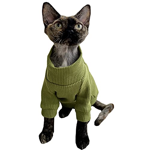 Sphynx Haarlose Katze Baumwolle T-Shirts Sommer Atmungsaktive Weste Einfarbig Rollkragenpullover Kätzchen Shirts Pullover Haustier Kleidung für Katze (Grün, L (3-4 kg)) von WQCXYHW