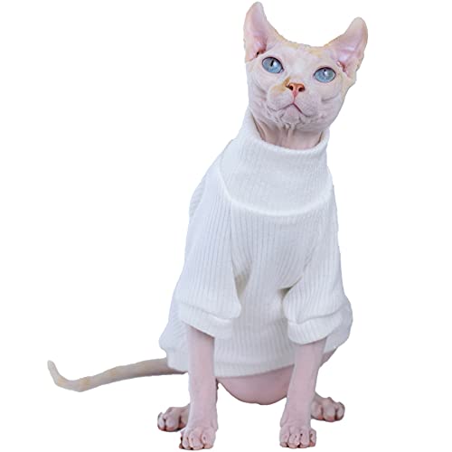 Sphynx Haarlose Katzenbekleidung, einfarbig, Rollkragen, Baumwolle, weich, Sommer, atmungsaktiv, Haustierkleidung für Katzen, Pullover Kätzchen, Shirts mit Ärmeln (weiß, M (2-2,5 kg)) von WQCXYHW