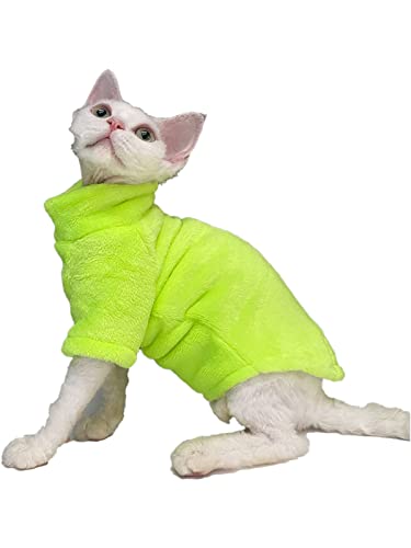 Sphynx Haarlose Katzenkleidung Solid Weich Kunstfell Pullover Outfit Niedlicher Pullover Herbst Winter Mode Rollkragen Sphynx Kleidung Kätzchen Katze Bekleidung (M (2-2,5 kg), Gelbgrün) von WQCXYHW