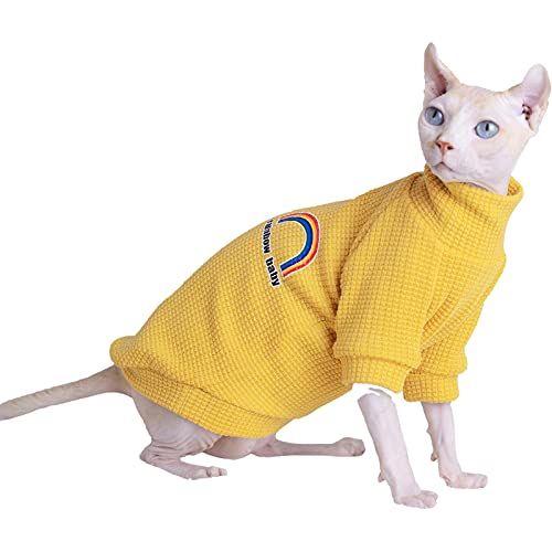 Sphynx Katzenpullover für Katzen, nur haarloser Katzenpullover, Shirts, Frühling/Herbst, Weste, Rollkragenpullover, Regenbogen, atmungsaktive Baumwolle, Overall Outfit (Regenbogen, XL (4-5 kg)) von WQCXYHW