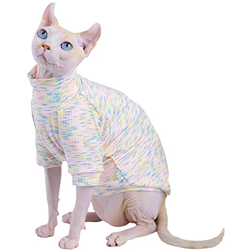 Sphynx Shirts für Katzen, Batikfärbung, Sommer, atmungsaktiv, Rollkragen-Baumwolle, Haustierkleidung, Katzen-Shirts für haarlose Katzen, nur Kätzchen-Kleidung, Batikfärbung, M (2-2,5 kg) von WQCXYHW
