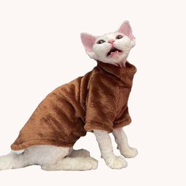 Sphynx haarlose Katzenkleidung, solide, weiche Kunstfell-Pullover, niedlicher Pullover, Herbst, Winter, Mode, Rollkragen, Sphynx, Kleidung, Kätzchen, Katzenbekleidung (L (3-4 kg), Dunkelbraun) von WQCXYHW