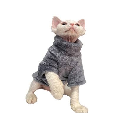 Sphynx haarlose Katzenkleidung, solide, weiche Kunstfell-Pullover, niedlicher Pullover, Herbst, Winter, Mode, Rollkragen, Sphynx, Kleidung, Kätzchen, Katzenbekleidung (XXL (5-6,8 kg), Dunkelgrau) von WQCXYHW