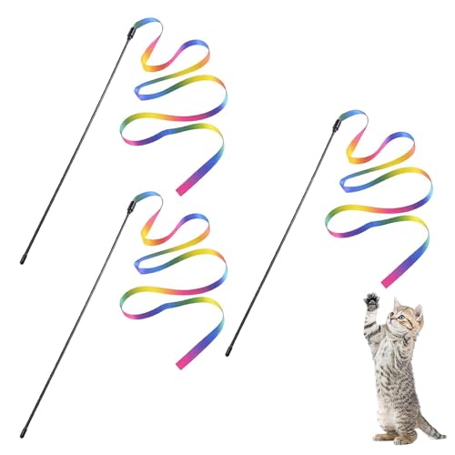 WQEDVN 3 Packungen Katzenstab-Spielzeug für Indoor-Katzen, Katzenstab-Spielzeug, Katzen-Teaser, Katzenangeln, Katzenstab, interaktives Spielzeug, Regenbogen-Bandstab, für den Innenbereich, WQEDVN 3 Packungen Katzenstab-Spielzeug für Indoor-Katzen, Katzenstab-Spielzeug, Katzen-Teaser, Katzenangeln, Katzenstab, interaktives Spielzeug, Regenbogen-Bandstab, für den Innenbereich, von WQEDVN