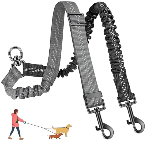 Doppelleine Für 2 Hunde,Hundeleine Für 2 Hunde 360° Drehbare, Leine Für 2Hunde,Reflektierende Kabelhalterung Für Kleine, Mittelgroße Und GroßeHunde (Schwarz Und Grau) von WQNNQW