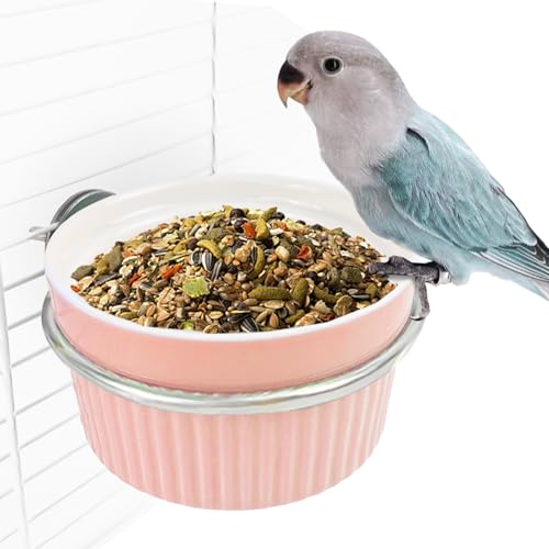 WQY Groceryshop Vogelkäfig-Futterstation für Papageien, Futterkäfig, Schüssel-Klemmhalter, Keramik-Vogelkäfig, Wassernapf, Haustier-Futterstation für Sittiche, Graupapageien, Nymphensittiche, von WQY GroceryShop