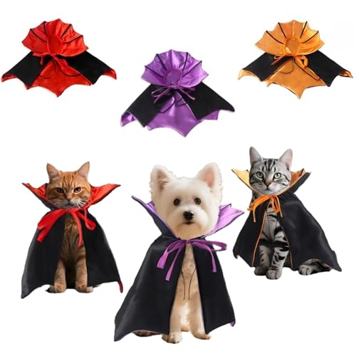 Halloween-Hexenumhang für Haustiere, Halsband-Kostüm für Katzen und kleine Hunde, kein Würgen, verstellbare Krawatte, leichter Umhang mit Glockenärmeln von WREWING