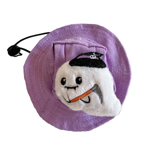 WREWING Halloween-Haustiermützen für Hunde und Katzen, Geister-Kostüm-Zubehör, verstellbare Größen, Größe M, Violett WREWING Halloween-Haustiermützen für Hunde und Katzen, Geister-Kostüm-Zubehör, verstellbare Größen, Größe M, Violett von WREWING