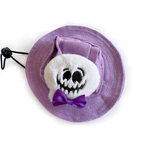 WREWING Halloween-Haustiermützen für Hunde und Katzen, gesichtsloses Puppenkostüm, Zubehör, verstellbare Größen, S (lila) von WREWING