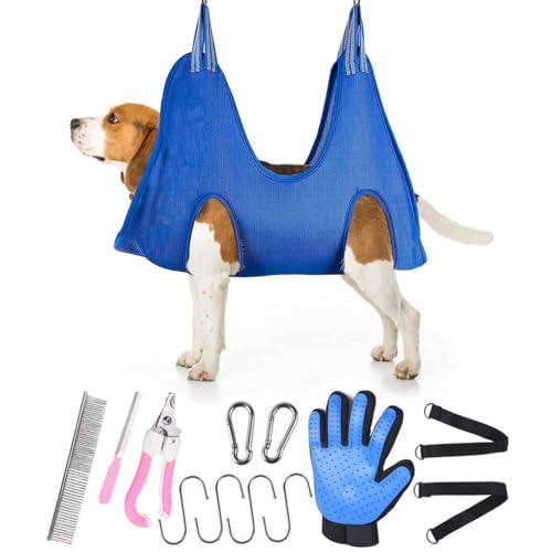 WREWING Haustierpflege-Hängematte für Katzen & Hunde, atmungsaktiv, blaues Fesselband für sicheres Nageltrimmen (M) von WREWING