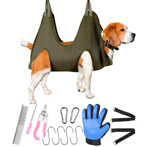 WREWING Haustierpflege-Hängematte für Katzen und Hunde, atmungsaktiv, grünes Fesselband für sicheres Nageltrimmen (L) von WREWING