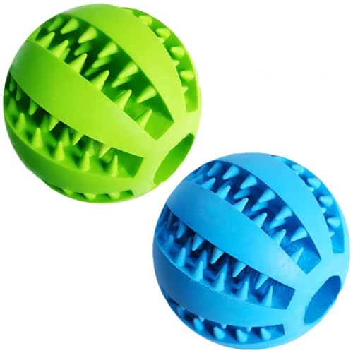 WREWING Silikon-Kauspielzeug für Hunde, Zahnpflege-Ball mit Leckerli-Loch, Zahnlinderung und Apportierspielzeug – Blau & Grün (2 Stück) von WREWING