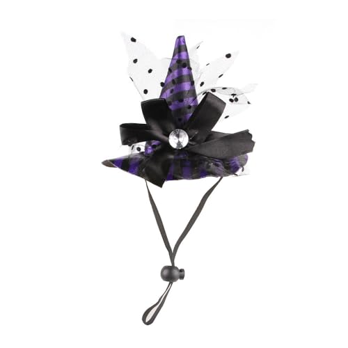 WREWING Verstellbarer Hexenhut für Haustiere – Halloween-Spitzenkappe für Katzen, Hunde, Kaninchen, Kostüm – violette Streifen-Designs WREWING Verstellbarer Hexenhut für Haustiere – Halloween-Spitzenkappe für Katzen, Hunde, Kaninchen, Kostüm – violette Streifen-Designs von WREWING