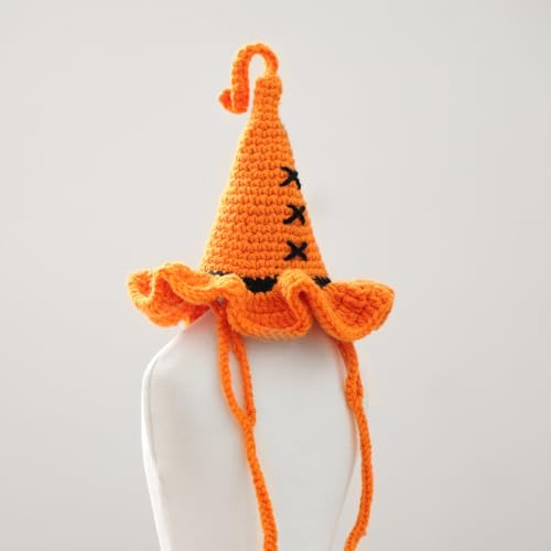 WREWING Zaubererhut für Haustiere, Halloween-Kostüm für Katzen und Hunde, verstellbar, Kürbis-Orange (Einheitsgröße) von WREWING