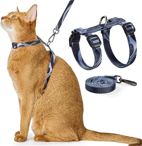 Katzengeschirr und Leine zum Spazierengehen, in vier Richtungen verstellbar, atmungsaktives Katzengeschirr für Flucht, das angepasst und positioniert werden kann (grau) von WRLGYOFC