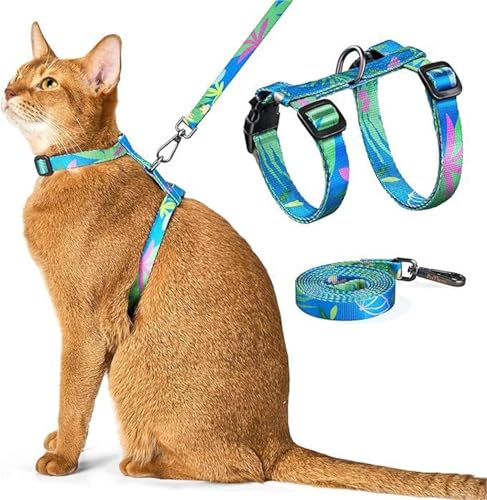 Katzengeschirr und Leine zum Spazierengehen, in vier Richtungen verstellbar, atmungsaktives Katzengeschirr für Flucht, das angepasst und positioniert werden kann (grün) von WRLGYOFC
