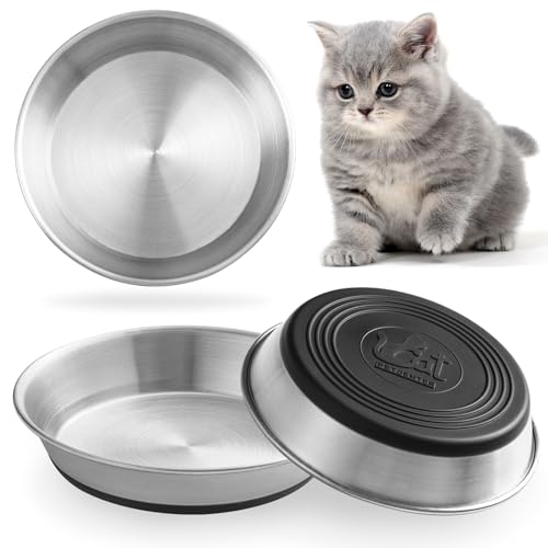 WROSWT Edelstahl-Katzennäpfe, Schnurrhaarfreundlich, flach, für Futter und Wasser, rutschfeste Silikonunterseite, strapazierfähig, Ersatz-Kätzchen-Metallplatte für erhöhte Ständer, 3 Stück WROSWT Edelstahl-Katzennäpfe, Schnurrhaarfreundlich, flach, für Futter und Wasser, rutschfeste Silikonunterseite, strapazierfähig, Ersatz-Kätzchen-Metallplatte für erhöhte Ständer, 3 Stück von WROSWT