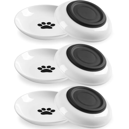 WROSWT Katzennapf, gesunde Keramik-Katzennäpfe für Indoor-Katzen, Anti-Schnurrhaar, Müdigkeit, Katzenschüssel-Set, flache breite Kätzchenteller für Futter und Wasser, rutschfeste Silikonunterseite, 6 von WROSWT