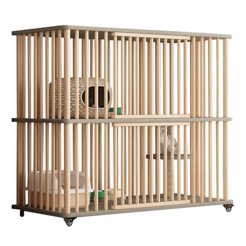 WRYsqbhjyb Doppelstöckiger Katzengehege Outdoor Aus Holz, Große, Multifunktionale Katzenbox mit Rädern, Katzen Käfig für Den Innenbereich mit Sprungplattform, Geeignet für 2 Katzen (Color : B) von WRYsqbhjyb