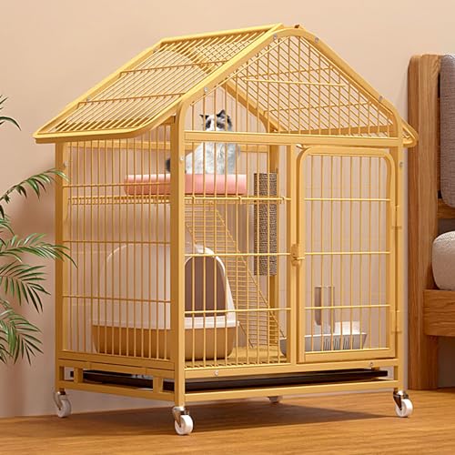WRYsqbhjyb Großes Katzenkäfig, Katzengehege Aus Metall mit Rädern, Katzenbox Transportbox Katzengehege Balkon Katzenbox Groß, Katzenwohnung für 1-3 Katzen (Size : 27.9x21.2x37.7in) von WRYsqbhjyb