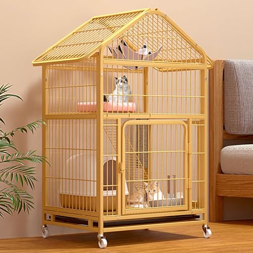 Großes Katzenkäfig, Katzengehege Aus Metall mit Rädern, Katzenbox Transportbox Katzengehege Balkon Katzenbox Groß, Katzenwohnung für 1-3 Katzen (Size : 27.9x21.2x46in) von WRYsqbhjyb