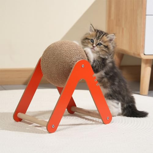 Katzenkratzer, Ballfräskrallen, aufrechtes Katzenspielzeug, selbstunterhaltsames, Katzenkratzbrett, integriertes Hanfseil, kleine und mittelgroße Katzenklettergerüst, Haustierbedarf（Orange） von WSADZXC77