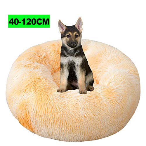 WSGJHB Deluxe-Haustierbett, Hundebett mit kuscheligem Plüsch Donut Cuddler Hundebett Katzenbett, Mittelgroße Hunde Flauschig Weich Atmungsaktiv für Katzen Hund 100CM A Gelb von WSGJHB