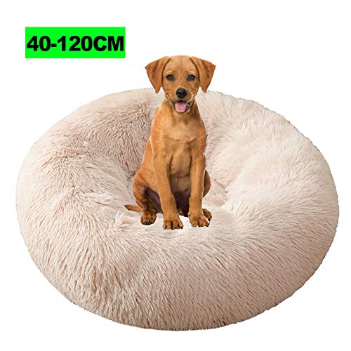 WSGJHB Deluxe-Haustierbett, Hundebett mit kuscheligem Plüsch Donut Cuddler Hundebett Katzenbett, Mittelgroße Hunde Flauschig Weich Atmungsaktiv für Katzen Hund 100CM Reis von WSGJHB