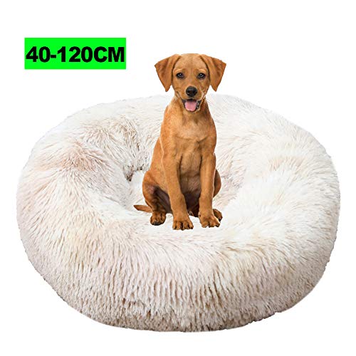 WSGJHB Deluxe Hundebett, Flauschiges Sofa Hundekissen Katzenbett Rundes Plüsch Haustierbett in Doughnut-Form für große und extra große Hunde 110CM A Reis braun von WSGJHB