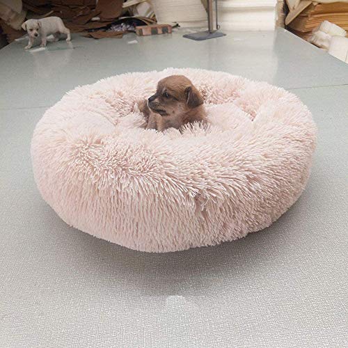 WSGJHB Deluxe-haustierbett,Donut Cuddler Hundebett Hundekissen Für Hund Katzen,Selbstwärmende Runde Atmungsaktiv Flauschige Haustierbett Für Kleine,mittelgroße,große Hunde,Beige,70cm(28inch) von WSGJHB