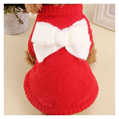 Hundepullover für Hunde und Katzen, Strickpullover mit großer Schleife, Welpen-Kapuzenpullover, warme Winterkleidung, Hundepullover (Farbe: Rot, Größe: XS) von WSMNYH