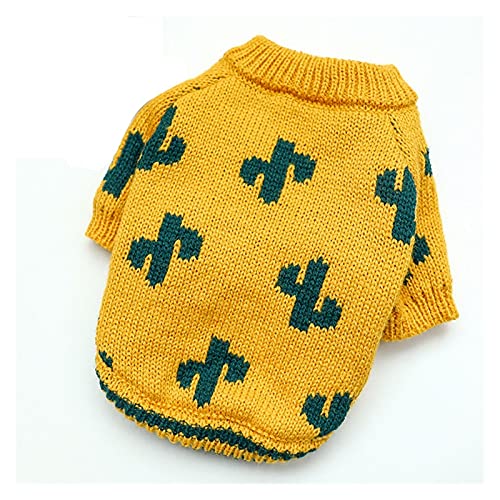 WSMNYH Hundepullover, Hundepullover, Herbstblume, kariert, Teddy, Chihuahua, Haustierpullover, gestrickt, warme Hundekleidung, Hundepullover (Farbe: Kaktus, Größe: XS) von WSMNYH