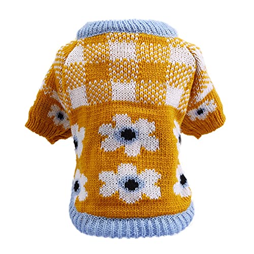 WSMNYH Sweater für Hunde Hundepullover Herbst Blume Plaid Teddy Chihuahua Haustier Jumper gestrickt Warme Hundekleidung Hund Pullover (Color : Yellow, Size : S) von WSMNYH